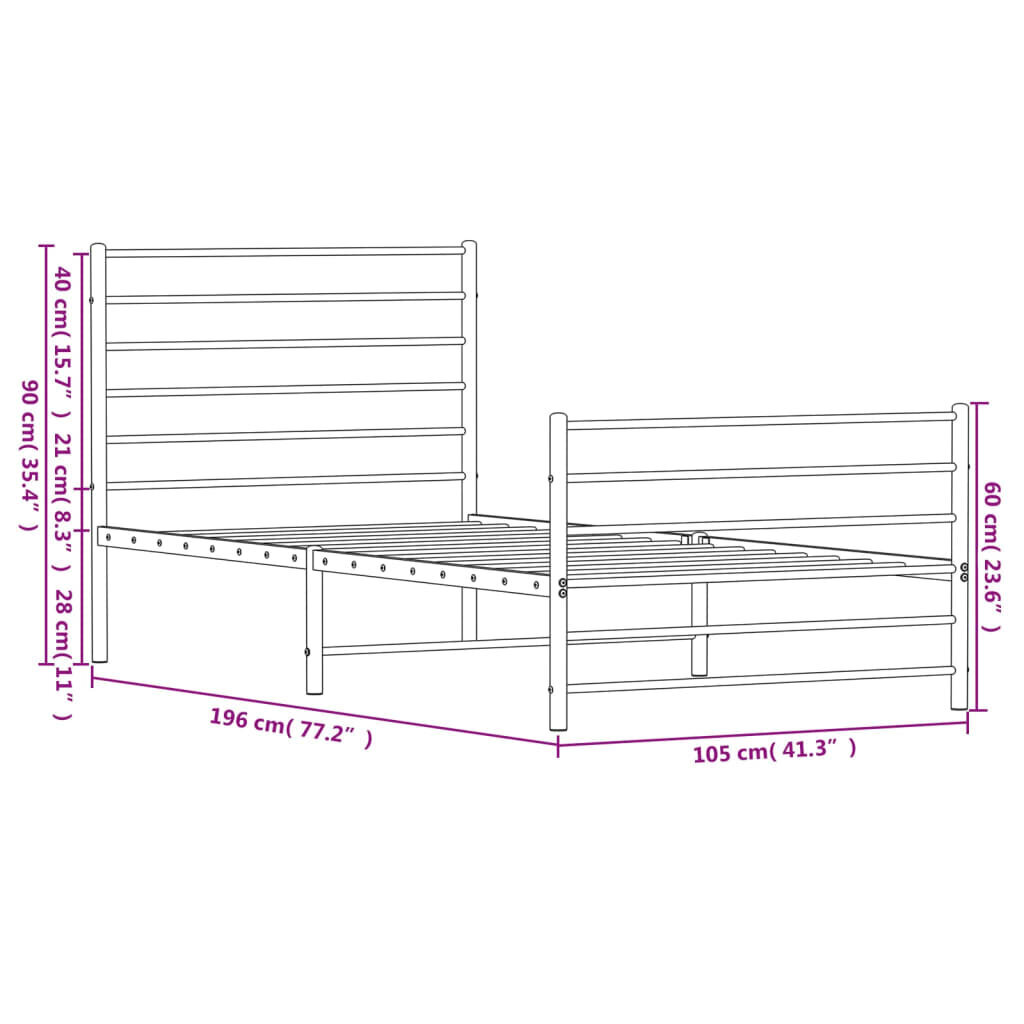 Gultas rāmis ar galvgali un kājgali vidaXL, 100x190 cm, balts cena un informācija | Gultas | 220.lv