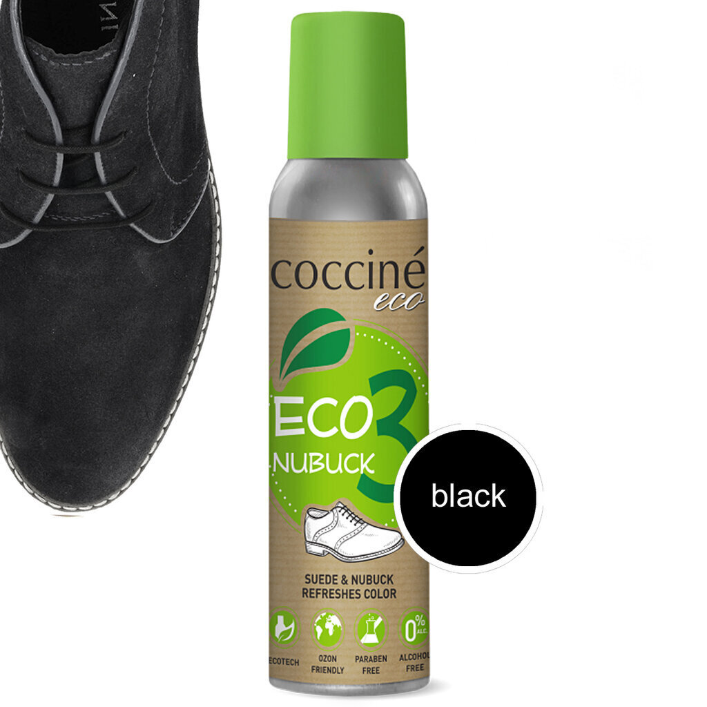 Eco Nubuck krāsa zamšādai un nubukam, melna (Vegan) - Coccine Eco Nubuk 3 , 200 ml cena un informācija | Līdzekļi apģērbu un apavu kopšanai | 220.lv