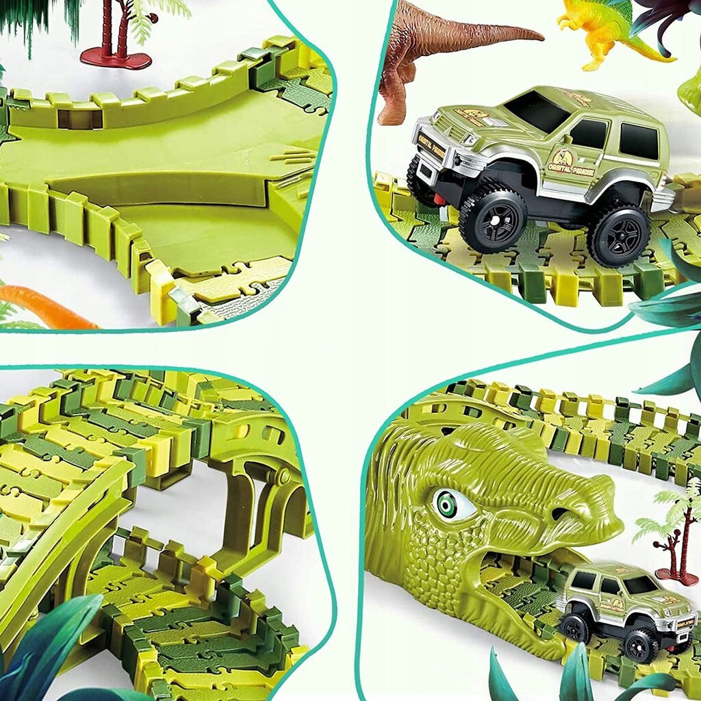 Sacensību trase automašīnām ar dinozauriem 271 elementi cena un informācija | Rotaļlietas zēniem | 220.lv