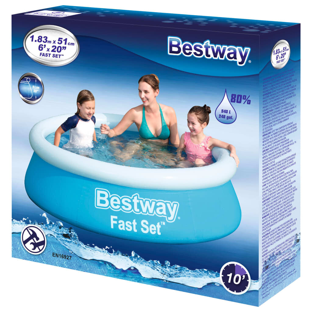 Bestway Fast Set piepūšamais baseins, apaļš, 183x51 cm, zils цена и информация | Baseini | 220.lv