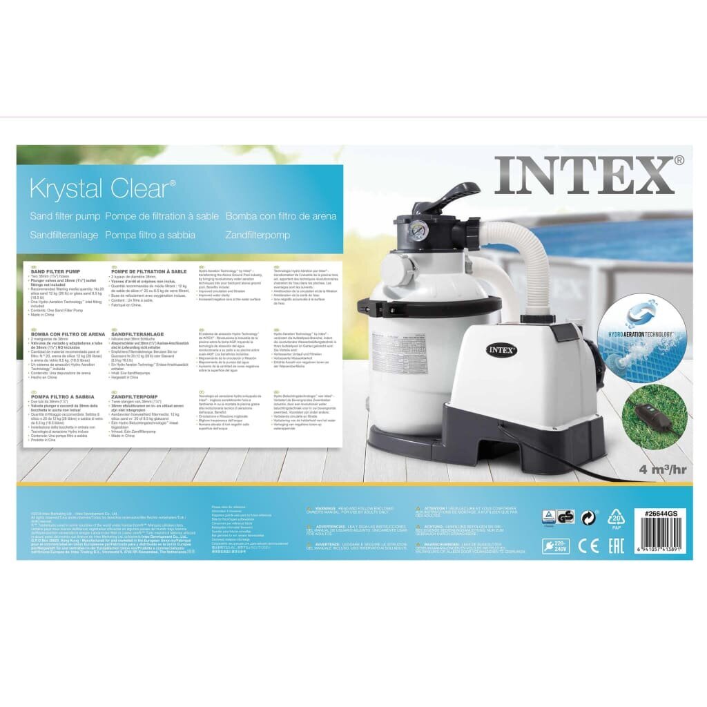 Intex sūknis ar smilšu filtru, Krystal Clear, 4,5 m³/h, 26644GS cena un informācija | Baseina filtri | 220.lv