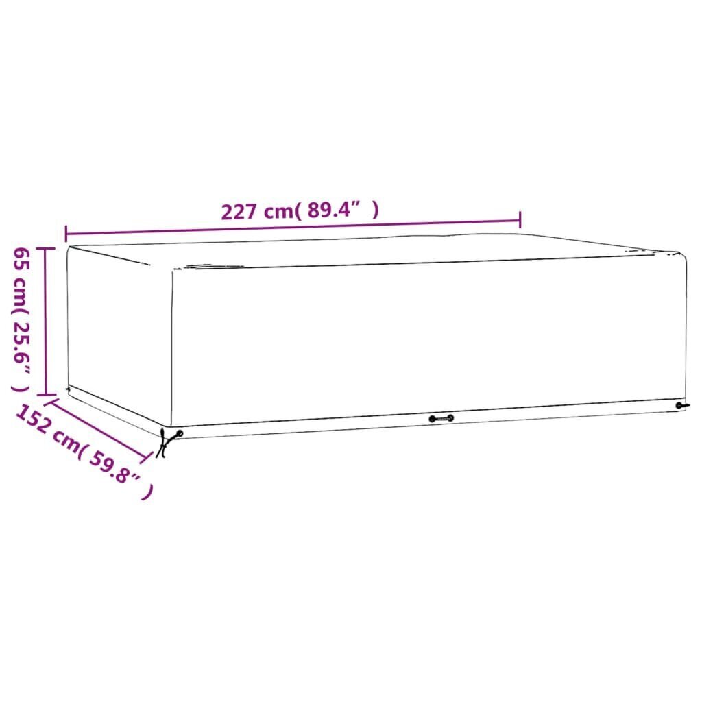 vidaXL dārza mēbeļu pārklājs, 12 gredzeni, 227x152x65 cm, taisnstūra cena un informācija | Krēslu paliktņi | 220.lv