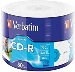 Verbatim 50x CD-R, drukājams 700 MB, 50 gab. cena un informācija | Vinila plates, CD, DVD | 220.lv