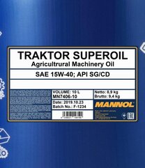 Масло моторное Mannol 7406 Traktor Superoil 15W-40, 10 л цена и информация | Моторное масло | 220.lv