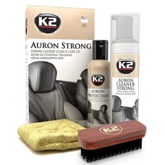 K2 AURON STRONG komplekts (Auron Strong Cleaner+ Auron Protectant+ Auron Brush + mikrošķiedra) - spēcīgs komplekts ādas tīrīšanai un kopšanai cena un informācija | Auto ķīmija | 220.lv