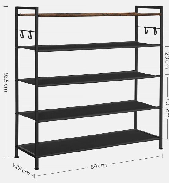 Apavu statīvs ar 5 plauktiem, 29 x 89 x 92,5 cm, melns цена и информация | Apavu skapji, apavu plaukti, priekšnama soliņi | 220.lv