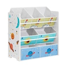 Bērnistabas plaukts ar 7 auduma kastēm, 29,5 x 62,5 x 60 cm, balts cena un informācija | Plaukti bērnu istabai | 220.lv