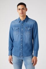 Джинсовая рубашка WRANGLER 112341913-XL, синяя цена и информация | Мужские рубашки | 220.lv