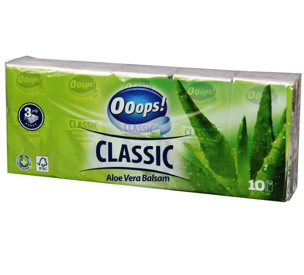 Kabatlakatiņi Ooops ! Classic Aloe Vera 10pac. (x10) cena un informācija | Vates kociņi, mitrās salvetes | 220.lv