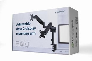 Monitora stiprinājums Gembird Adjustable Desk 2-display Mounting Arm 17”-32” cena un informācija | Monitora turētāji | 220.lv