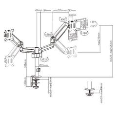 Monitora stiprinājums Gembird Adjustable Desk 2-display Mounting Arm 17”-32” cena un informācija | Gembird Datortehnika | 220.lv