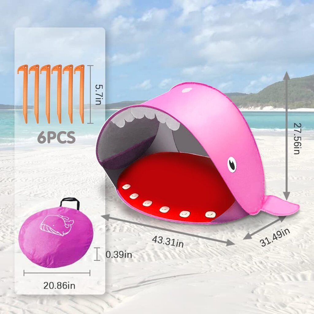 Meishang UV aizsargāta bērnu pludmales telts, 110x80x70cm, rozā cena un informācija | Teltis | 220.lv