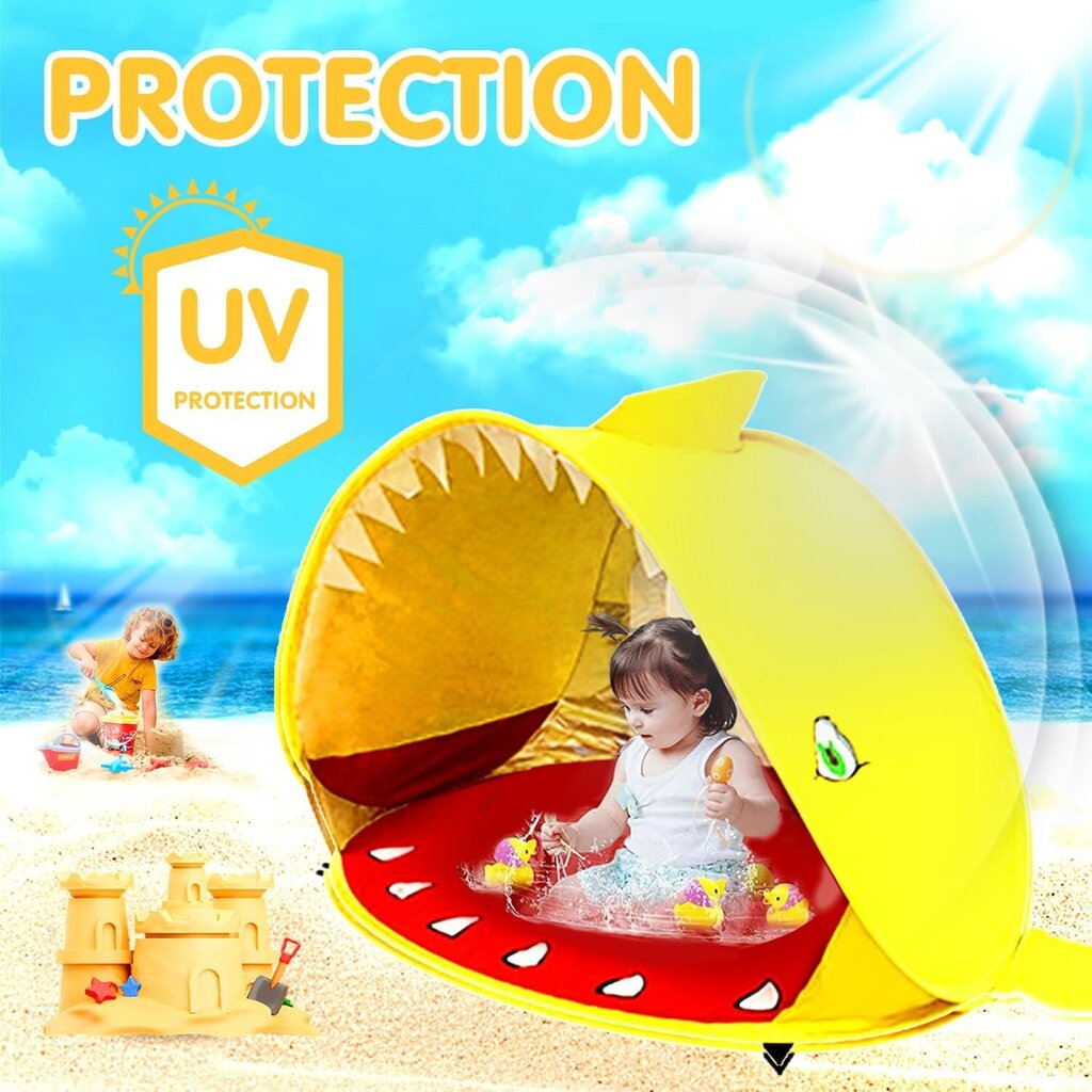 Meishang UV aizsargāta bērnu pludmales telts, 110x80x70cm, dzeltens cena un informācija | Teltis | 220.lv