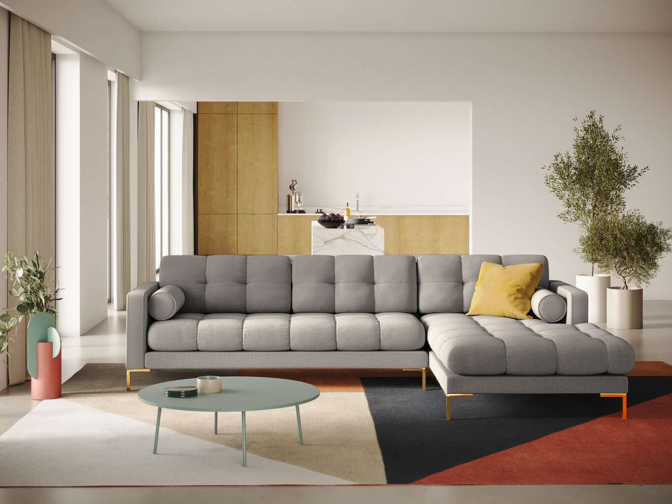 Stūra dīvāns Cosmopolitan Design Bali R 5S, gaiši pelēks/zeltainas krāsas cena un informācija | Stūra dīvāni | 220.lv