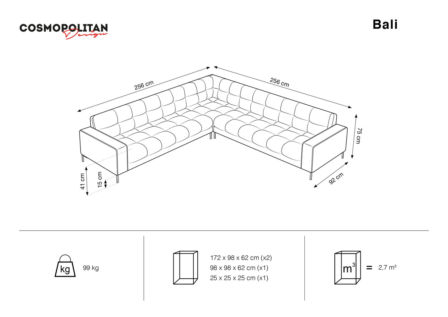 Universāls stūra dīvāns Cosmopolitan Design Bali 6S-V, dzeltens/zeltainas krāsas cena un informācija | Stūra dīvāni | 220.lv
