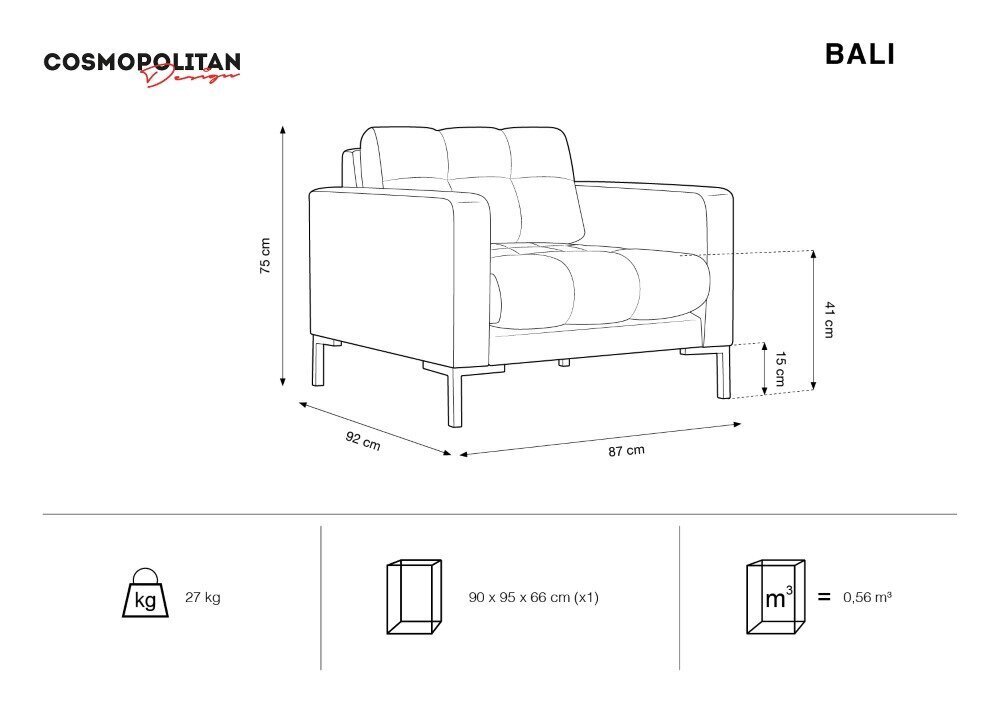 Krēsls Cosmopolitan Design Bali 1S-V, gaiši pelēks/melns cena un informācija | Atpūtas krēsli | 220.lv