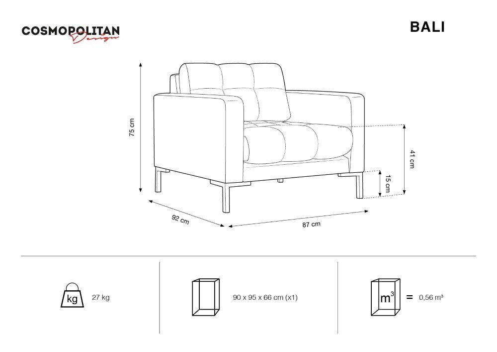 Krēsls Cosmopolitan Design Bali 1S-V, melnas/zeltainas krāsas cena un informācija | Atpūtas krēsli | 220.lv