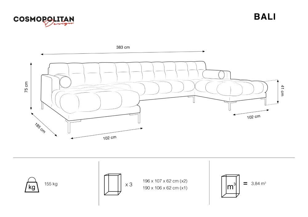 Stūra dīvāns Cosmopolitan Design Bali 7, tumši zaļš/melns cena un informācija | Stūra dīvāni | 220.lv