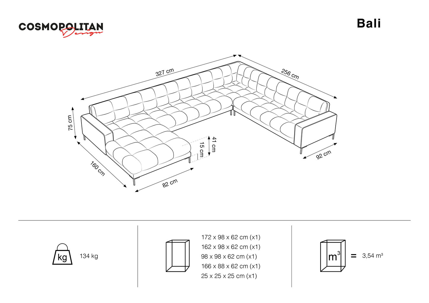 Stūra dīvāns Cosmopolitan Design Bali 7S-VUR, pelēks/melns cena un informācija | Stūra dīvāni | 220.lv