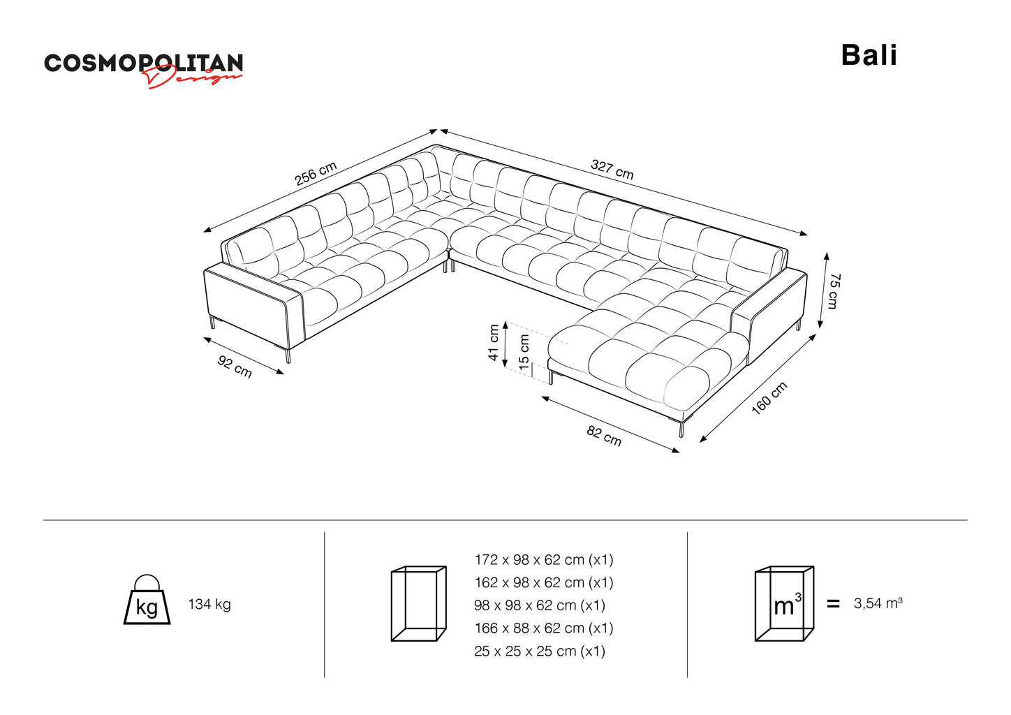 Stūra dīvāns Cosmopolitan Design Bali 7S-VUL, melns cena un informācija | Stūra dīvāni | 220.lv