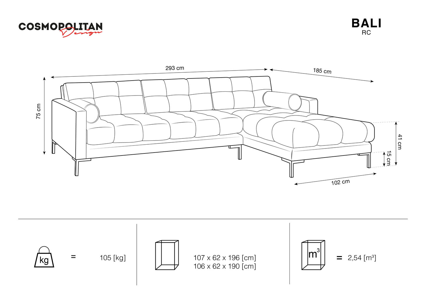 Stūra dīvāns Cosmopolitan Design Bali R 5S, tumši pelēks/melns cena un informācija | Stūra dīvāni | 220.lv