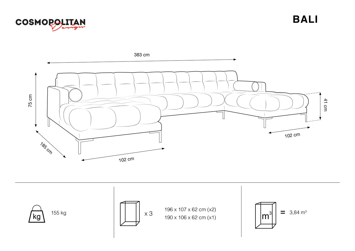 Stūra dīvāns Cosmopolitan Design Bali 7S-V, zils/zeltainas krāsas cena un informācija | Stūra dīvāni | 220.lv