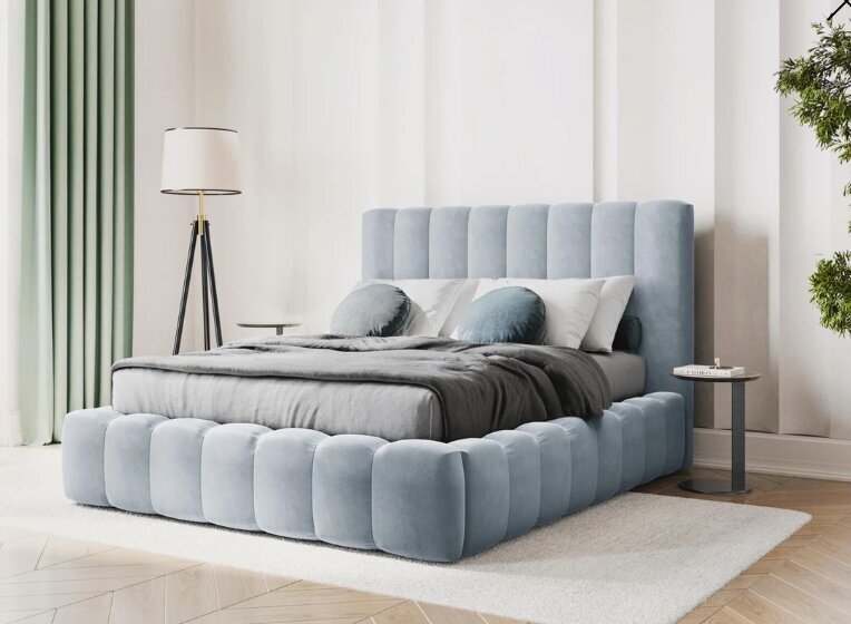 Gulta ar gultas veļas kasti Kelp, 230x205x125 cm, gaiši zila cena un informācija | Gultas | 220.lv