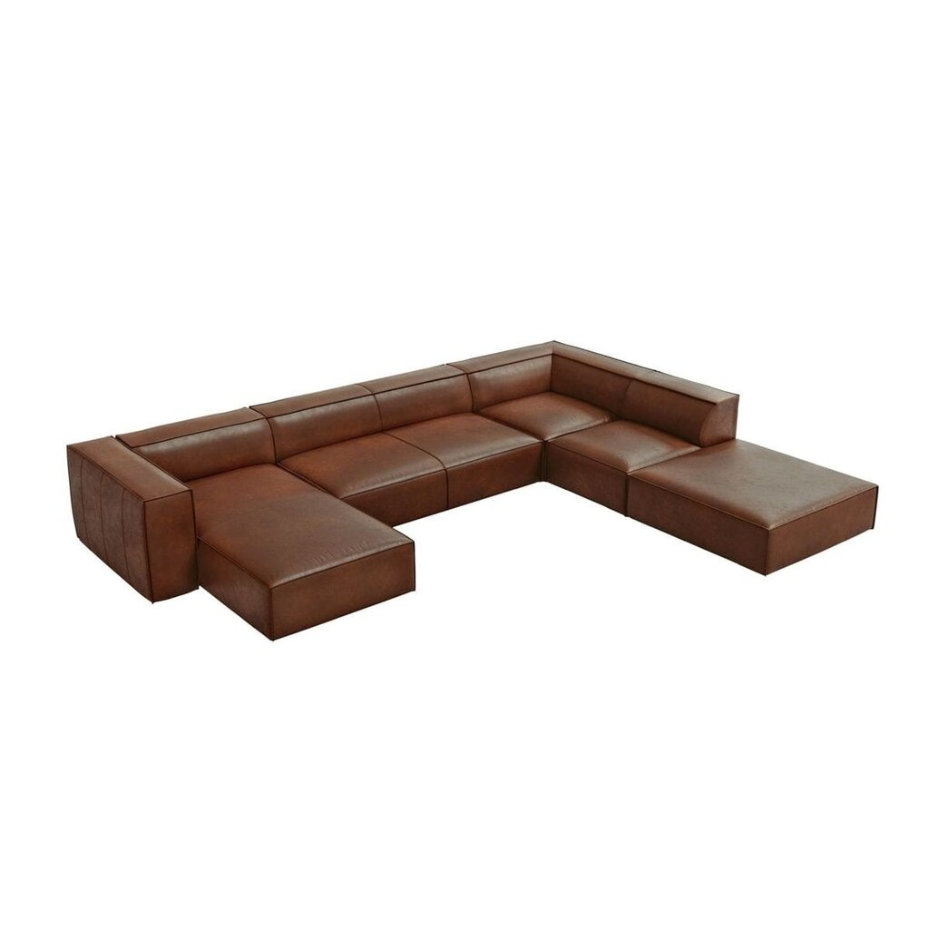 Sešvietīgs ādas labās puses dīvāns Agawa, 365x270x68 cm, brūns cena un informācija | Stūra dīvāni | 220.lv