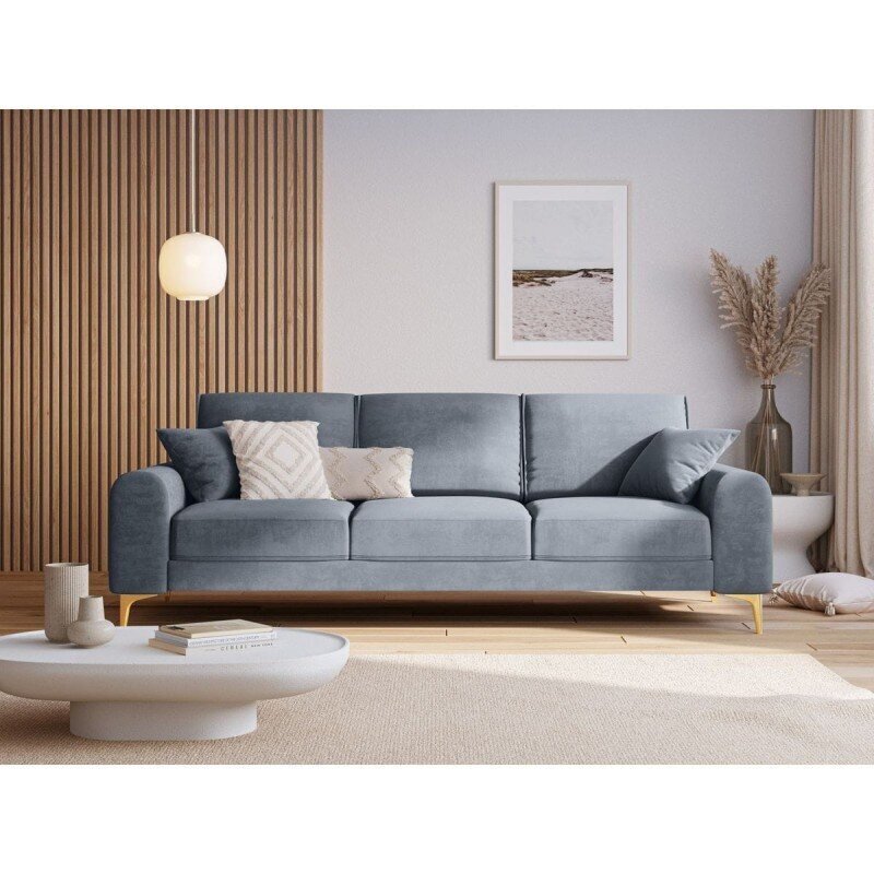 Trīsvietīgs dīvāns Velvet Larnite, 222x102x90 cm, gaiši zils цена и информация | Dīvāni | 220.lv
