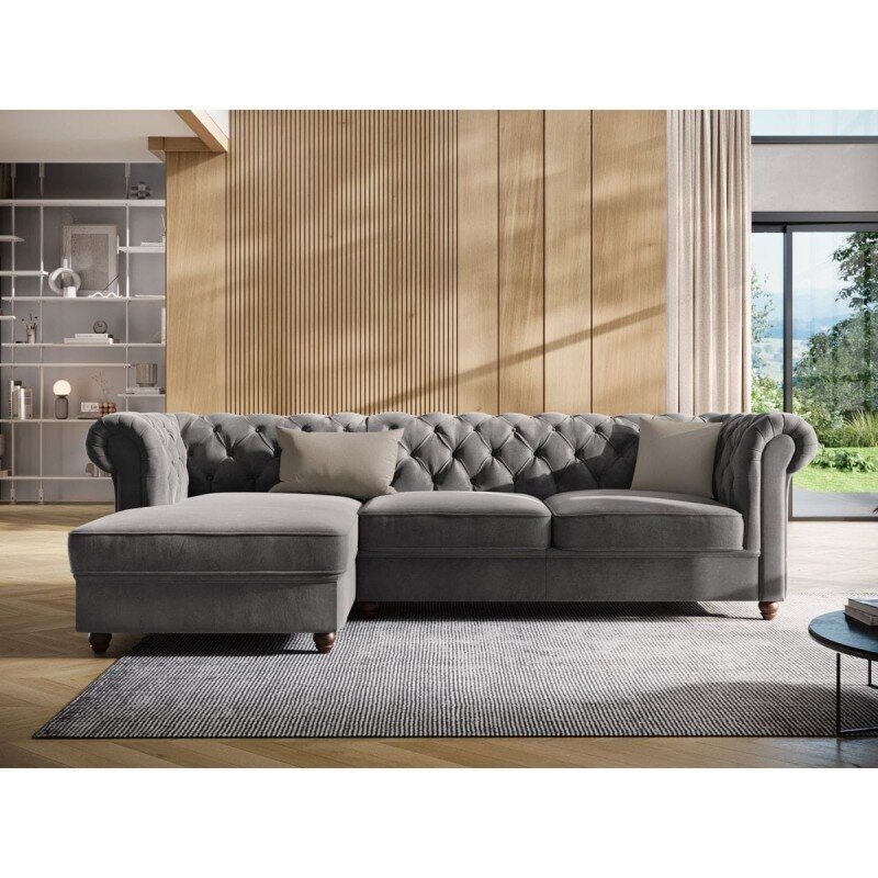 Kreisās puses stūra dīvāns Lapis, 278x150x80 cm, pelēks cena un informācija | Stūra dīvāni | 220.lv