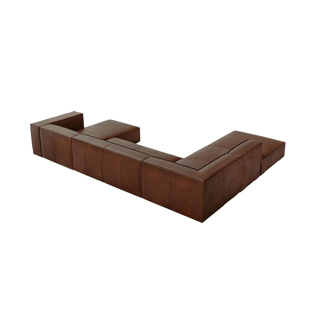 Sešvietīgs ādas stūra dīvāns Agawa, 365x270x68 cm, brūnas krāsas cena un informācija | Stūra dīvāni | 220.lv
