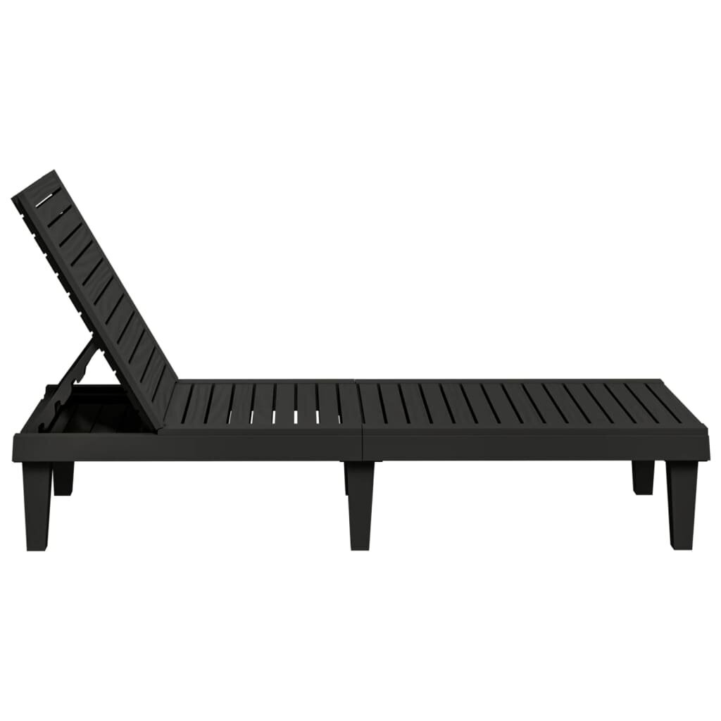 vidaXL sauļošanās krēsli, 2 gab., melni, 155x58x83 cm, polipropilēns cena un informācija | Sauļošanās krēsli | 220.lv