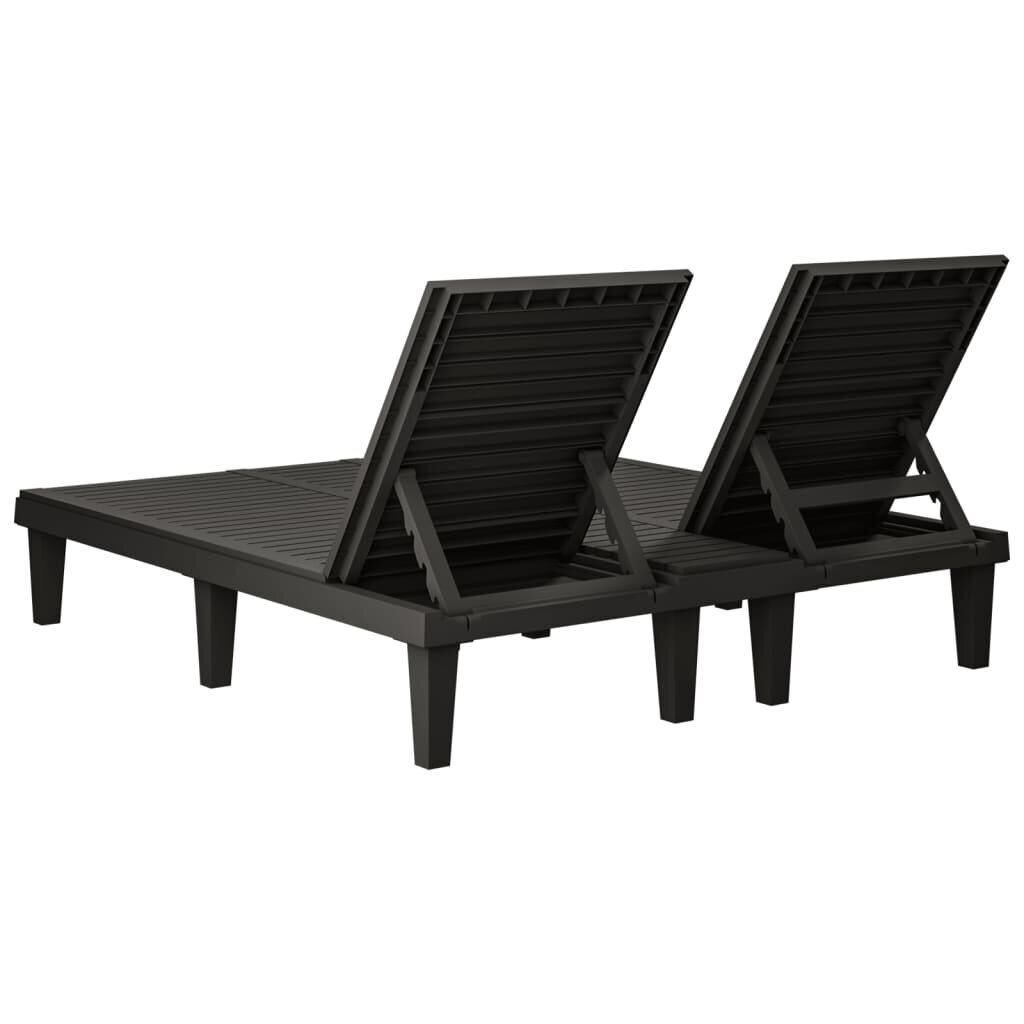 vidaXL sauļošanās krēsls, dubults, melns, 155x138x83 cm, polipropilēns cena un informācija | Sauļošanās krēsli | 220.lv