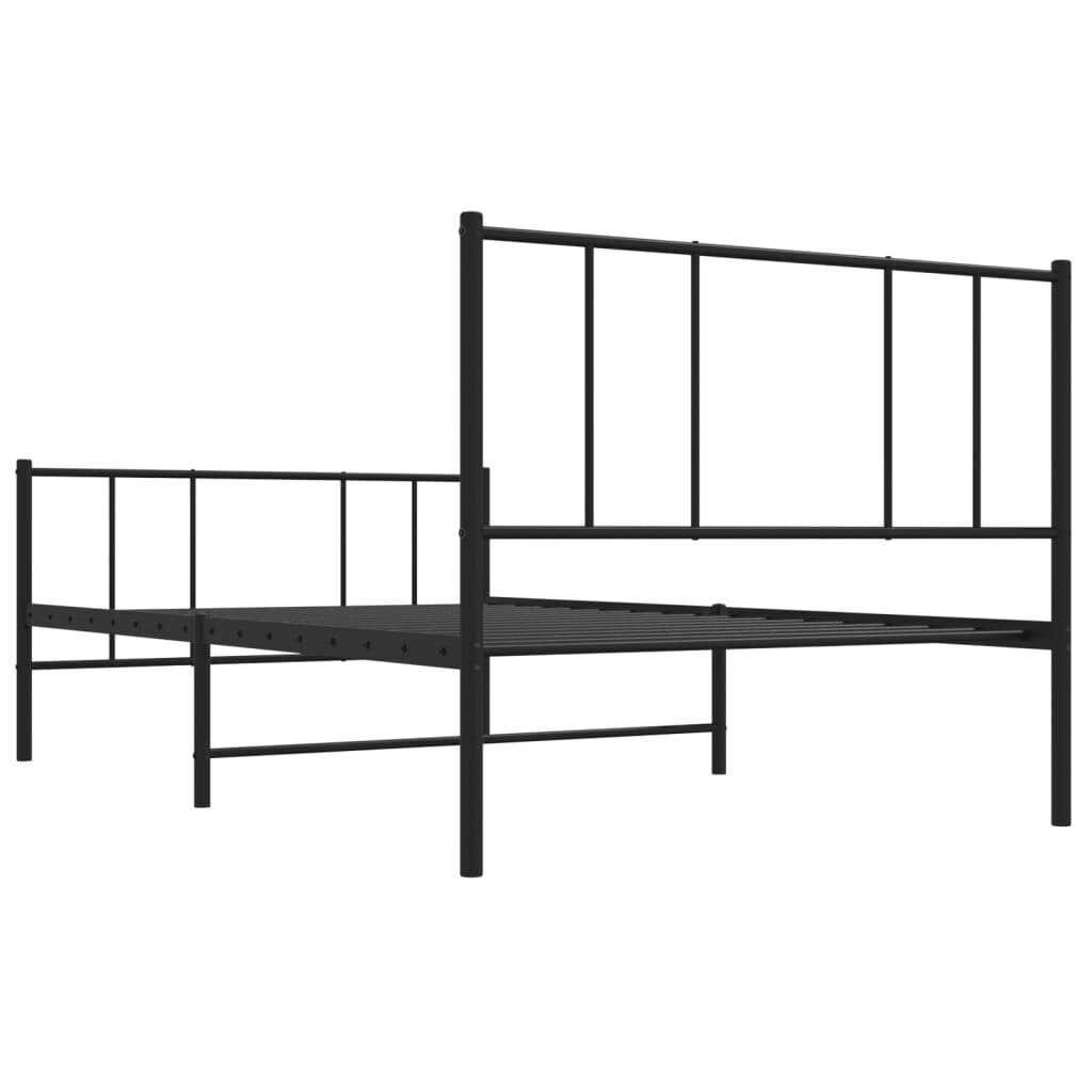 vidaXL gultas rāmis ar galvgali un kājgali, melns metāls, 100x190 cm cena un informācija | Gultas | 220.lv