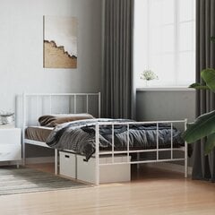 vidaXL gultas rāmis ar galvgali un kājgali, balts metāls, 107x203 cm cena un informācija | Gultas | 220.lv