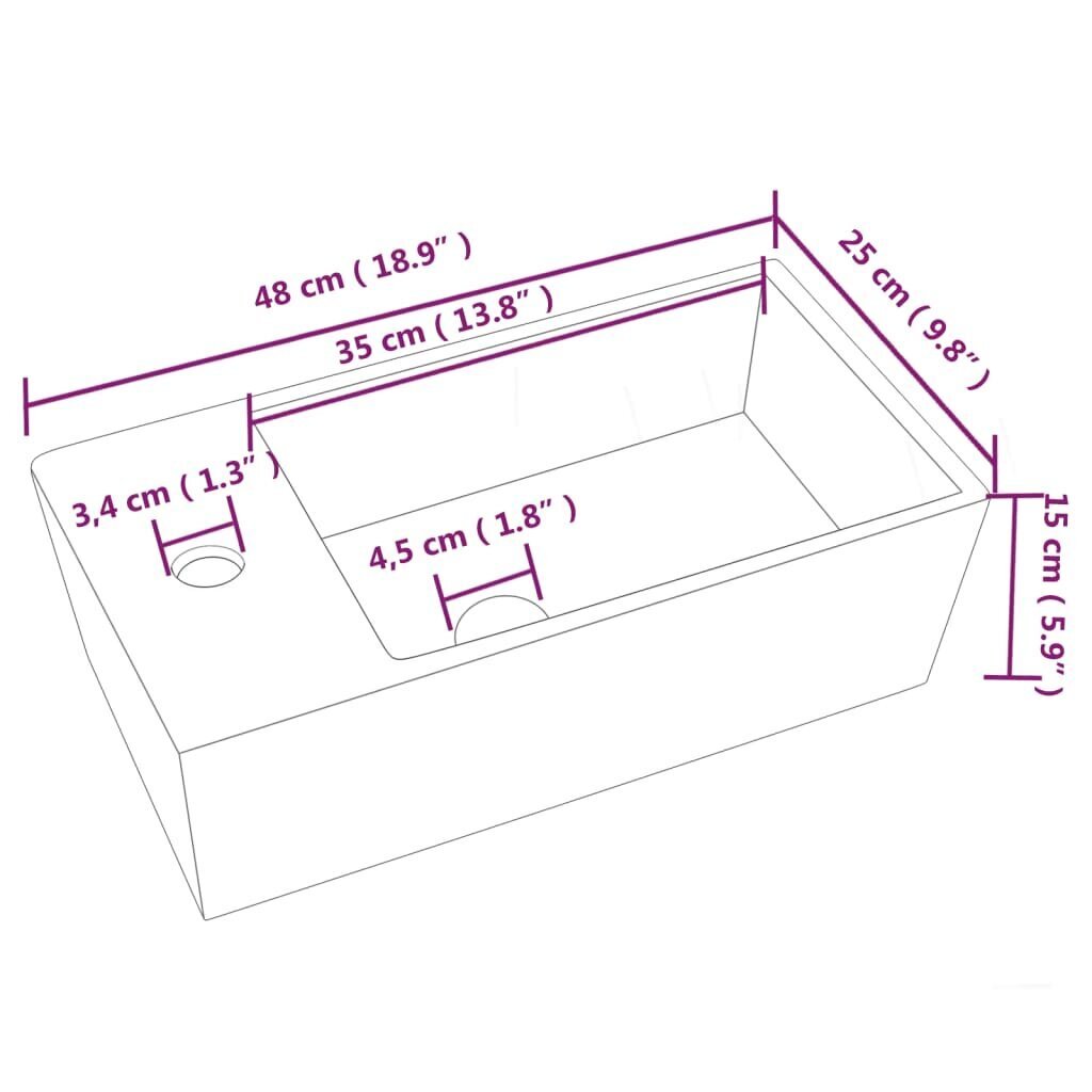 vidaXL izlietne, balta, 48x25x15 cm, keramika cena un informācija | Izlietnes | 220.lv