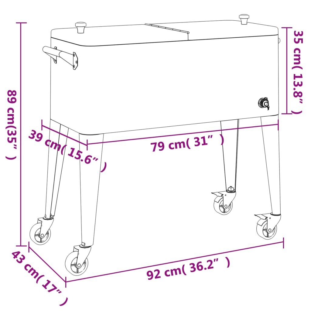 vidaXL ratiņi ar aukstumkasti, sarkani, 92x43x89 cm cena un informācija | Aukstuma somas, aukstuma kastes un aukstuma elementi | 220.lv