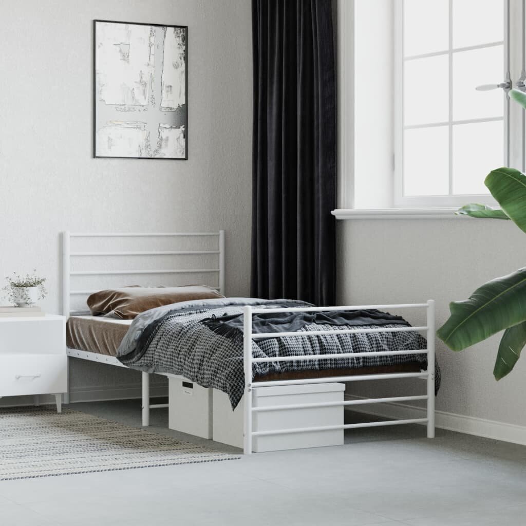 vidaXL gultas rāmis ar galvgali un kājgali, balts metāls, 80x200 cm цена и информация | Gultas | 220.lv
