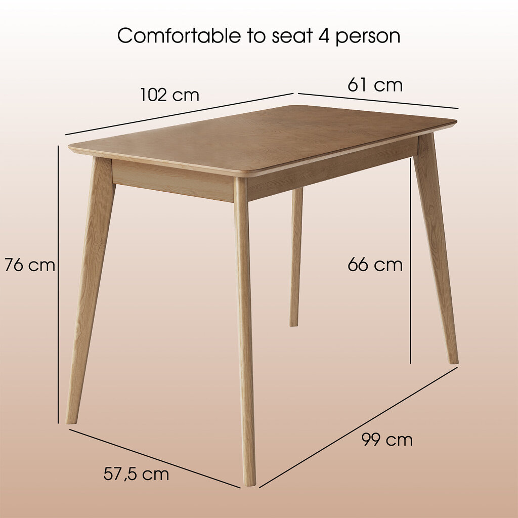 Pegasus 102cm taisnstūrveida koka pusdienu galds cena un informācija | Virtuves galdi, ēdamgaldi | 220.lv