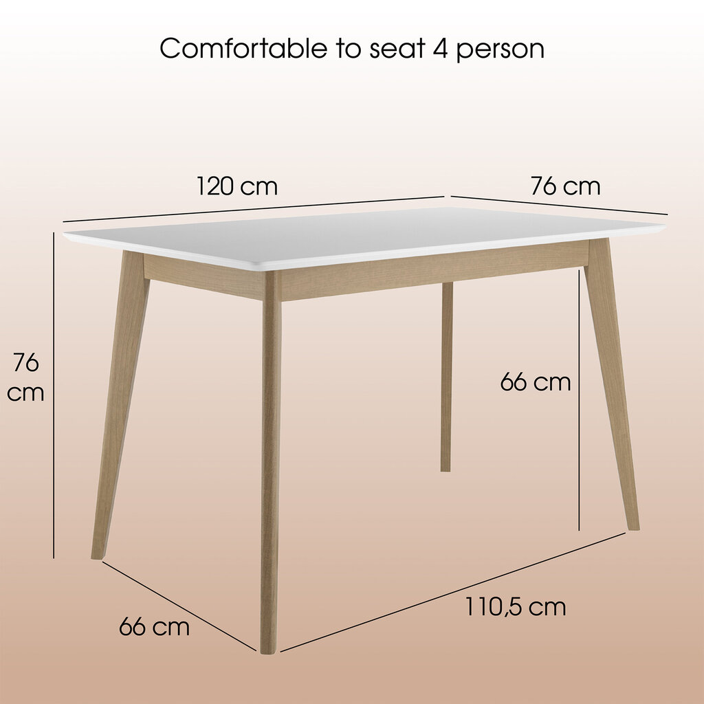 Pegasus 120cm taisnstūrveida koka pusdienu galds cena un informācija | Virtuves galdi, ēdamgaldi | 220.lv