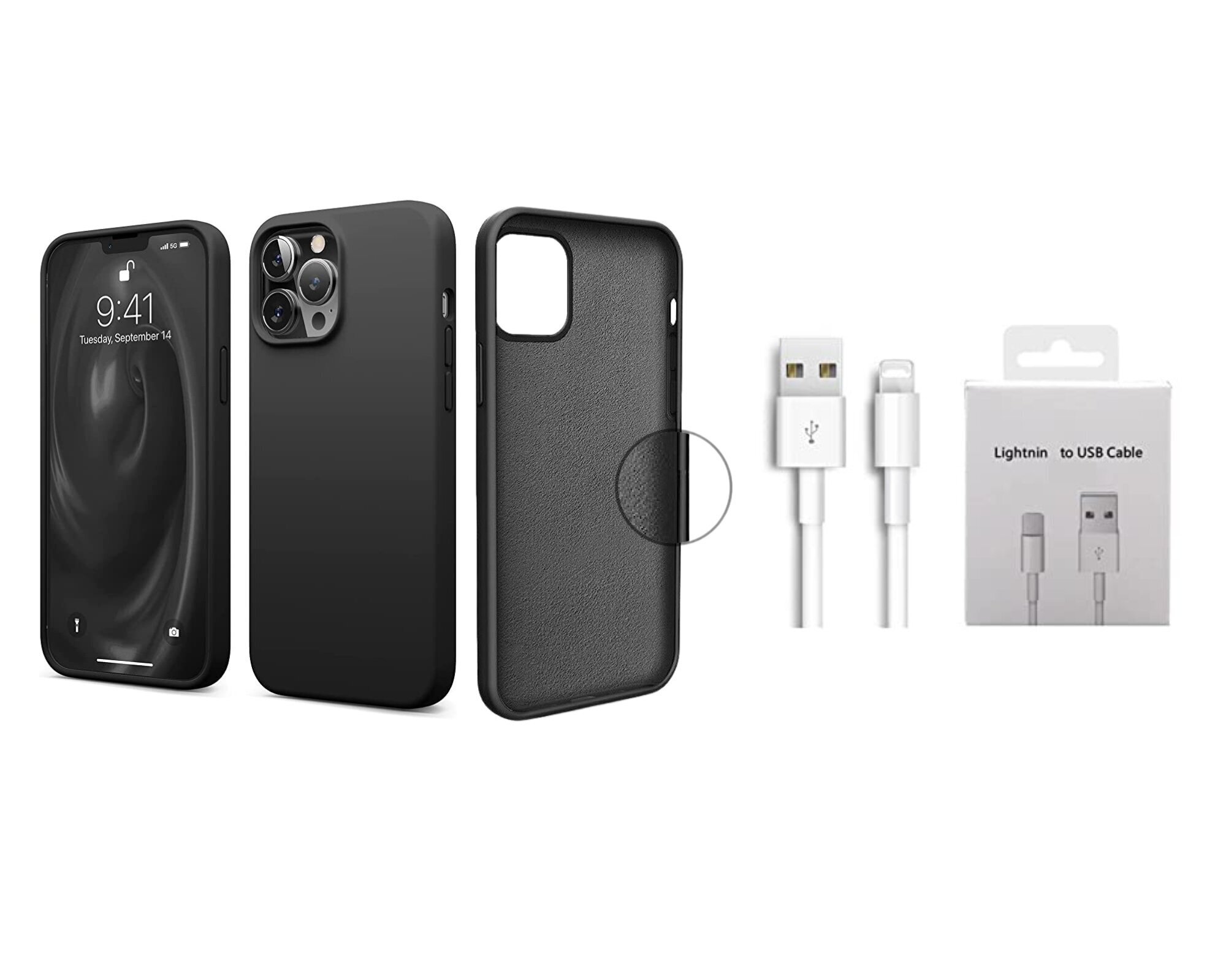 Jashinne Silicon case set 2in1: IP13P черный чехол и USB-кабель Lightning.  цена | 220.lv