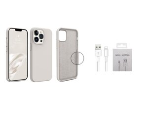 Jashinne Silicon case set 2in1: IP14PM кремовый футляр и USB-кабель Lightning цена и информация | Чехлы для телефонов | 220.lv