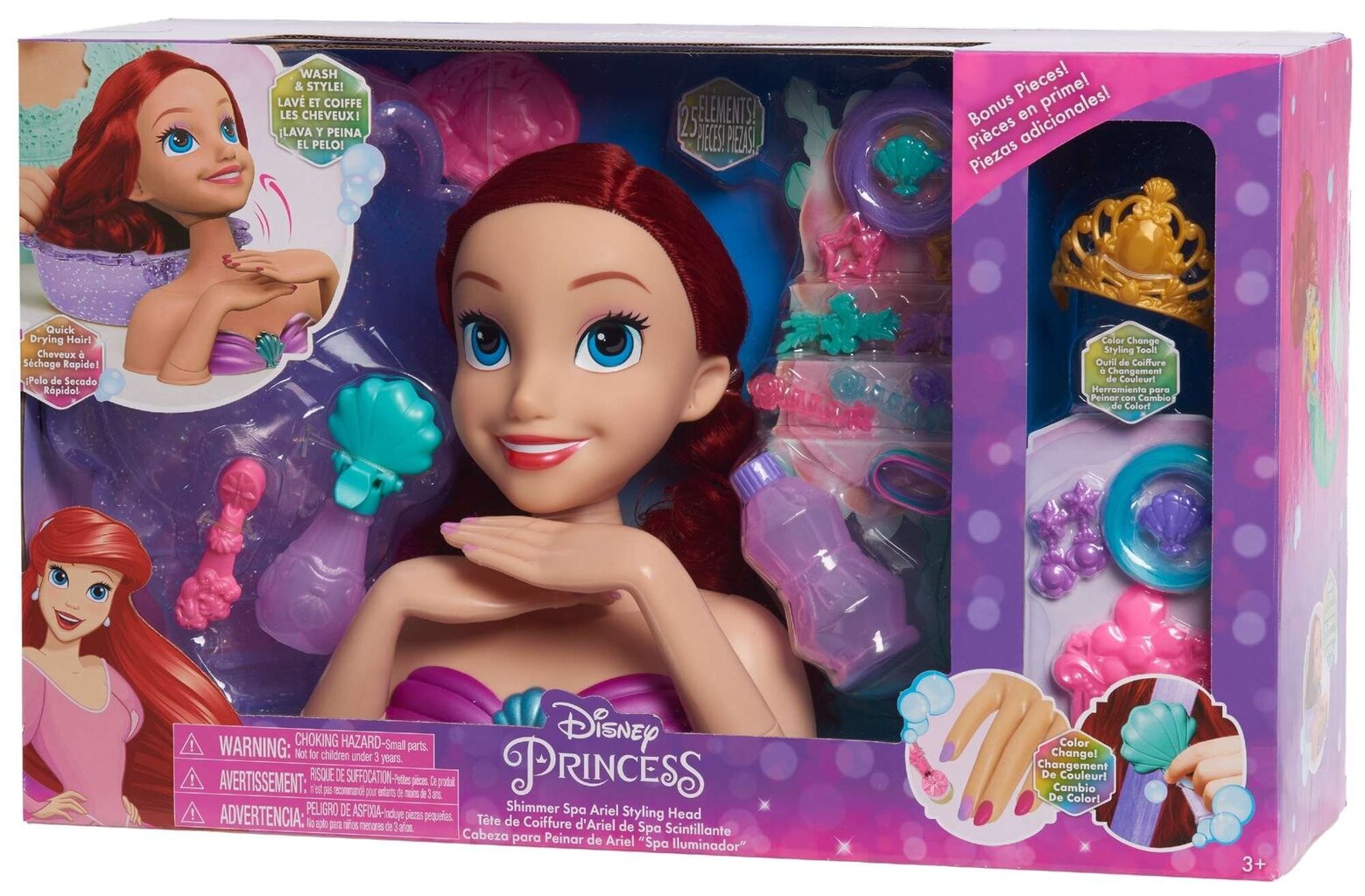 Disney Princesse, Tête à coiffer Deluxe Spa Ariel, Lave Les