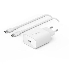 Сетевая зарядка Belkin Boost Charge USB-C PD 3.0 PPS 25W + USB-C to USB-C Cable белая цена и информация | Зарядные устройства для телефонов | 220.lv