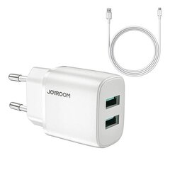 Сетевая зарядка Joyroom L-2A123 2xUSB 12W + MicroUSB 1.0m белая цена и информация | Зарядные устройства для телефонов | 220.lv