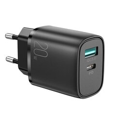 Сетевая зарядка Joyroom L-QP2011 USB/Type-C PD+QC3.0 20W черная цена и информация | Зарядные устройства для телефонов | 220.lv