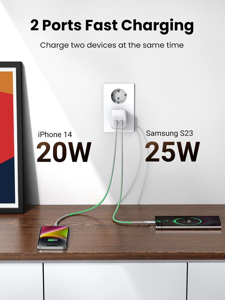 Lādētājs Ugreen CD294 Nexode GaN 2xUSB-C 45W balts цена и информация | Lādētāji un adapteri | 220.lv