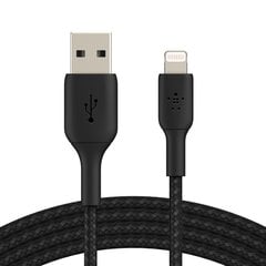 USB kabelis Belkin Boost Charge Braided USB-A to Lightning 1.0m melns cena un informācija | Savienotājkabeļi | 220.lv