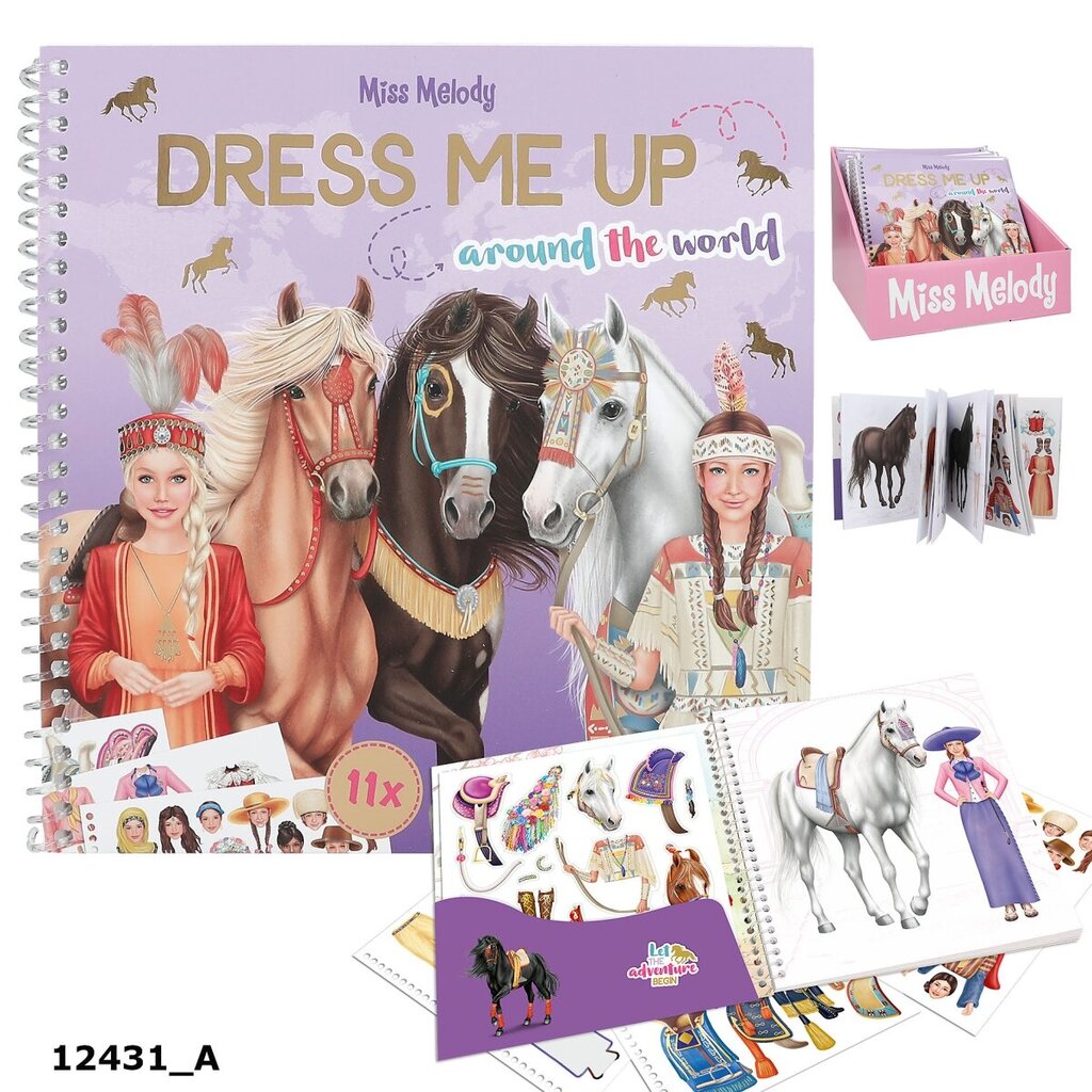 Miss Melody Dress Me Up Apkārt pasaulei, Krāsojamā grāmata ar uzlīmēm radošām nodarbēm cena un informācija | Krāsojamās grāmatas | 220.lv