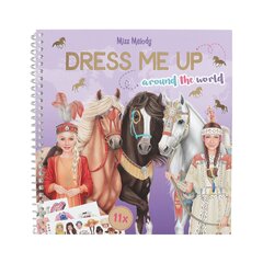 Miss Melody Dress Me Up Apkārt pasaulei, Krāsojamā grāmata ar uzlīmēm radošām nodarbēm cena un informācija | Krāsojamās grāmatas | 220.lv